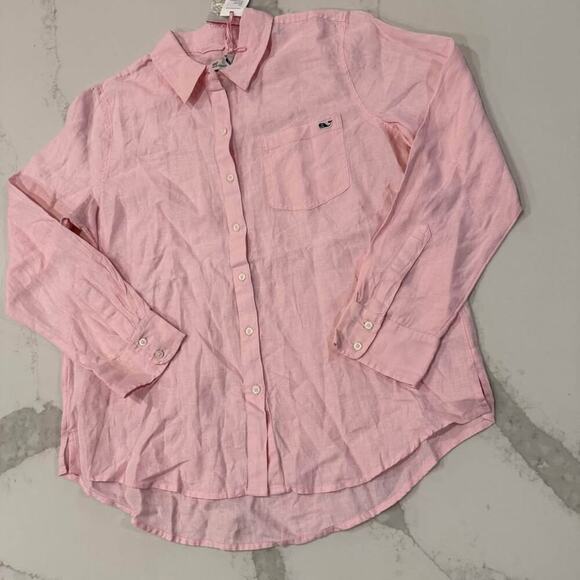 Vineyard Vines NWT Linen Relaxed Button Down Women's 10 Pink Preppy Minimalist - Picture 2 of 7